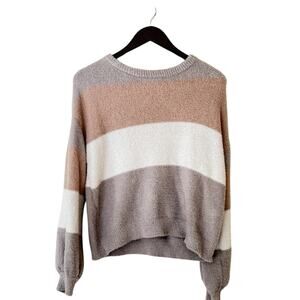 Magaschoni Woman's Size Medium Blush Cream Color Block Cropped Sweater